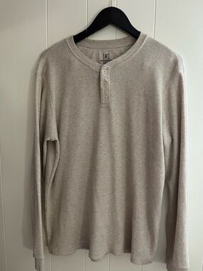 George Cream Waffle Henley Long Sleeve Shirt